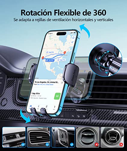 Glangeh Soporte Movil Coche [2023 Gancho Mejorado] para Ventilación de Aire, 360° Rotación Accesorios Movil Coche con Liberación de un Botón, Compatible con iPhone y Otros 4-7”