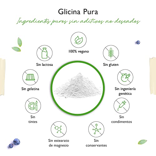 Glicina pura - 1100 g (1,1 kg) de polvo puro sin aditivos - Con cuchara dosificadora - 100% aminoácido glicina - Vegano