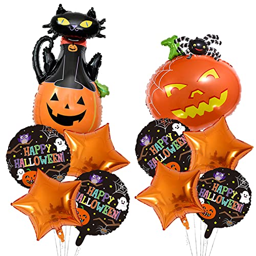 Globos de Halloween, 10 Piezas Decoración De Fiesta De Halloween Set, Globos de Calabaza Araña, Globo de Calabaza, Globos de Araña de Gato Negro, Halloween Bar Suministros de Decoración (M1)