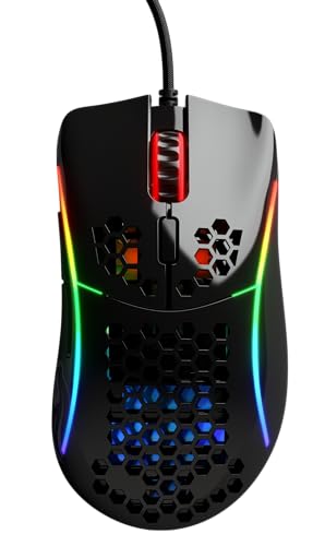 Glorious Gaming Model D- (Pequeño) Ratón gaming con cable - 61 g superligero, diseño colmena, RGB, ergonómico, sensor Pixart 3360, switches de Omron, deslizadores de PTFE, 6 botones - Negro brillante