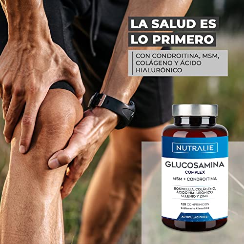 Glucosamina con Condroitina, MSM y Colágeno, Para Articulaciones, Cartílago y Huesos, Antiinflamatorio Natural que Reduce el Dolor con Ácido Hialurónico, Boswelia, Selenio, Zinc, 120 Comprimidos