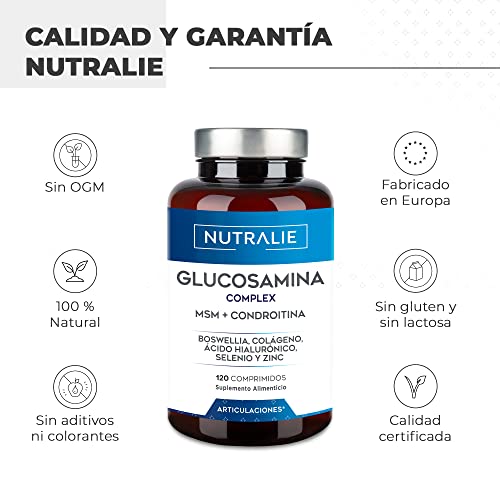 Glucosamina con Condroitina, MSM y Colágeno, Para Articulaciones, Cartílago y Huesos, Antiinflamatorio Natural que Reduce el Dolor con Ácido Hialurónico, Boswelia, Selenio, Zinc, 120 Comprimidos