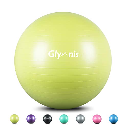 Glymnis Pelota de Pilates Pelota Anti-Burst para Pilates Gimnasia Fitness Equilibrio Yoga Embarazo 55cm 65cm 75cm con Hinchador Verde Lima (65cm)