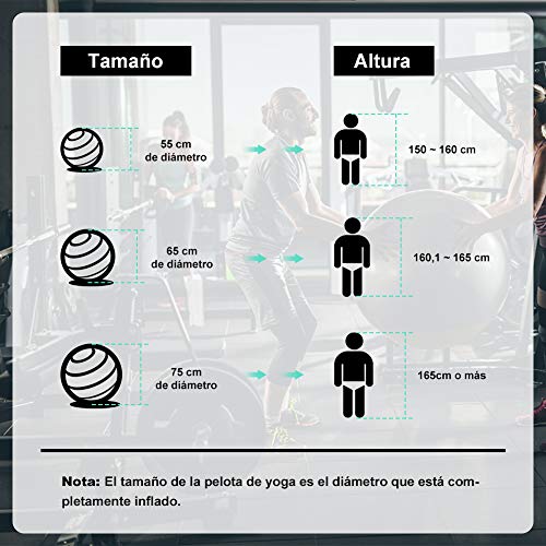 Glymnis Pelota de Pilates Pelota Anti-Burst para Pilates Gimnasia Fitness Equilibrio Yoga Embarazo 55cm 65cm 75cm con Hinchador Verde Menta (75cm)