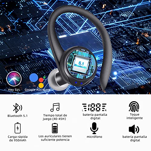 Gnlgnl Auriculares Inalambricos Deportivos,Auriculares Bluetooth con Micrófono,Cascos Inalambricos con Estuche de Carga USB-C,Calidad de Sonido HD,IPX7 Impermeable,48Hrs de Reproducción, Negro