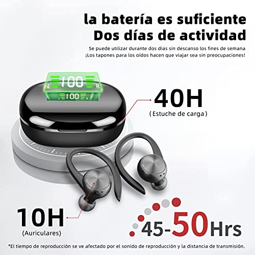 Gnlgnl Auriculares Inalambricos Deportivos,Auriculares Bluetooth con Micrófono,Cascos Inalambricos con Estuche de Carga USB-C,Calidad de Sonido HD,IPX7 Impermeable,48Hrs de Reproducción, Negro