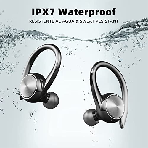 Gnlgnl Auriculares Inalambricos Deportivos,Auriculares Bluetooth con Micrófono,Cascos Inalambricos con Estuche de Carga USB-C,Calidad de Sonido HD,IPX7 Impermeable,48Hrs de Reproducción, Negro