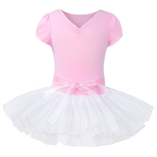 Gogokids Leotardos de Ballet para Niñas, Vestido de Danza para Niñas Pequeñas con Leotardos de Danza de Manga Corta y Falda de Tutú, Perfecto para Clases de Ballet y Actuaciones de 4-5 años