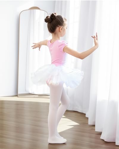 Gogokids Leotardos de Ballet para Niñas, Vestido de Danza para Niñas Pequeñas con Leotardos de Danza de Manga Corta y Falda de Tutú, Perfecto para Clases de Ballet y Actuaciones de 4-5 años