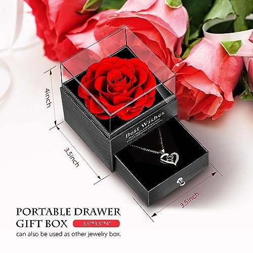 GOICC Rosa Eterna Natural Preservada con Collar Regalos Originales para Mujer Mama Novia Hermana Abuela Caja Regalo (Rojo)