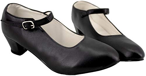 Gojoy shop- Zapato con Tacón de Danza Baile Flamenco o Sevillanas para Niña y Mujer, Contiene : Zapato con Tacón y Mochila de Cuerdas.5 Colores Disponibles (Negro, 37)