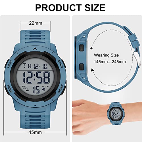 GOLDEN HOUR Reloj Deportivo Digital Impermeable para Hombre, Pantalla Ancha, fácil de Leer, Estilo Militar, con Correa de Goma