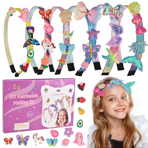 GOLDGE 56pcs DIY Diadema Set para Niñas, 6pcs Diadema para el Pelo, 50pcs Accesorios para Diademas, Set de Accesorios para el Pelo, Regalos para niñas DIY juguetes para 6, 7, 8, 9, 10, 11, 12 Años