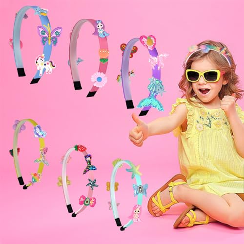 GOLDGE 56pcs DIY Diadema Set para Niñas, 6pcs Diadema para el Pelo, 50pcs Accesorios para Diademas, Set de Accesorios para el Pelo, Regalos para niñas DIY juguetes para 6, 7, 8, 9, 10, 11, 12 Años