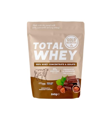 Goldnutrition Total Whey Proteina 260g, Chocolate con Avellanas, Aumenta y Conserva Músculos