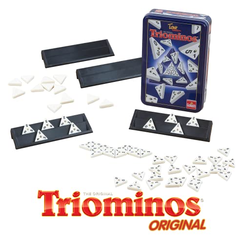 Goliath - Triominos De Viaje En Caja Metálica, Juego de Mesa a Partir de 6 Años, Juego Domino Para Niños y Adultos, De 2 a 4 Jugadores