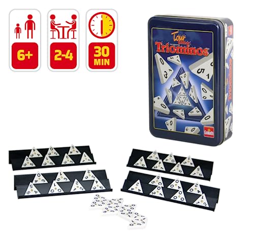 Goliath - Triominos De Viaje En Caja Metálica, Juego de Mesa a Partir de 6 Años, Juego Domino Para Niños y Adultos, De 2 a 4 Jugadores