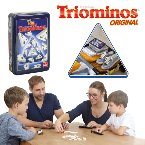 Goliath - Triominos De Viaje En Caja Metálica, Juego de Mesa a Partir de 6 Años, Juego Domino Para Niños y Adultos, De 2 a 4 Jugadores