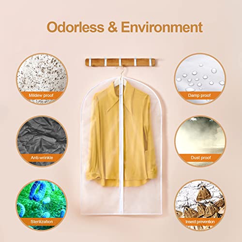 GoMaihe Fundas de Ropa 12 PCS, 60 x 120 / 100cm Bolsa de Traje Transparente Bolsas de Ropa, Repelente al Agua, Blanco