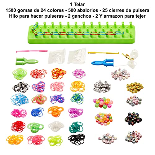 Gomas elasticas de colores para hacer pulseras, con telar-2000piezas gomitas con abalorios, para niña.