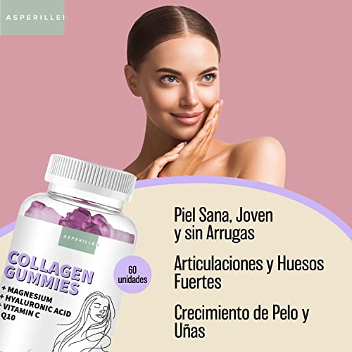 Gominolas de Colágeno Marino Hidrolizado con Magnesio + Ácido Hialurónico + Coenzima Q10 + Vitamina C - Para Piel, Pelo, Articulaciones y Huesos - Collagen Gummies - 60 Unidades