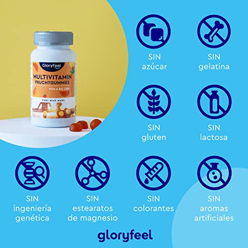 Gominolas Multivitaminas y Minerales - Todas las vitaminas A, B2, B6, B12, C, D3, E, K2, Biotina, Ácido fólico, Zinc y Yodo - Multivitaminico para hombres, mujeres, niños - 12 vitaminas y minerales