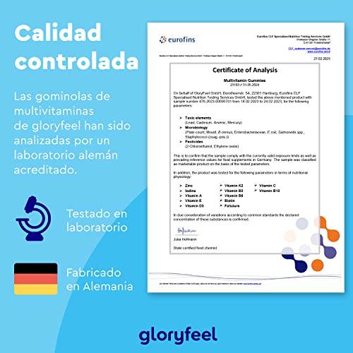 Gominolas Multivitaminas y Minerales - Todas las vitaminas A, B2, B6, B12, C, D3, E, K2, Biotina, Ácido fólico, Zinc y Yodo - Multivitaminico para hombres, mujeres, niños - 12 vitaminas y minerales