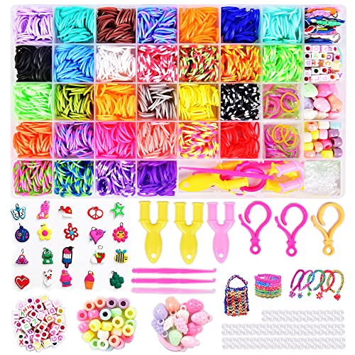 Gomitas Gomas para Hacer Pulseras 3000+ Elasticas 32Colores Kit Gomas Pulseras y Ganchos Caja Gomillas para Hacer Pulseras Aritos de Goma Elasticos Niñas Loom Bands Kit Niños Juego Bandas Joyas Pack