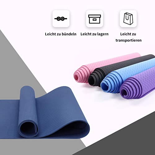 Good Nite Alfombrillas de yoga para mujer, superficies texturizadas antideslizantes, grosor de 6 mm con correa de transporte, tapete de ejercicio Tpe para yoga, pilates, gimnasia (azul marino)