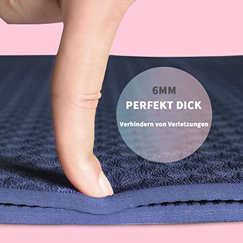 Good Nite Alfombrillas de yoga para mujer, superficies texturizadas antideslizantes, grosor de 6 mm con correa de transporte, tapete de ejercicio Tpe para yoga, pilates, gimnasia (azul marino)