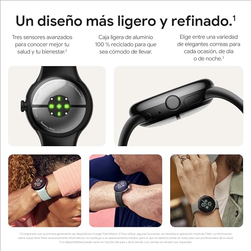 Google Pixel Watch 2 con Fitbit y Google - Control de frecuencia cardiaca, gestión del estrés y seguridad - Smartwatch Android - Caja de aluminio en negro mate - Correa deportiva en obsidiana - Wi-Fi