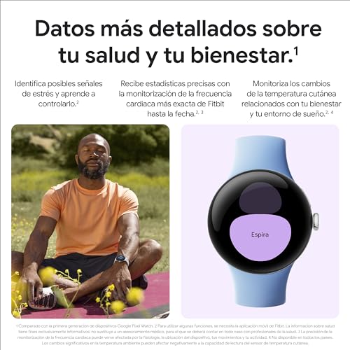 Google Pixel Watch 2 con Fitbit y Google - Control de frecuencia cardiaca, gestión del estrés y seguridad - Smartwatch Android - Caja de aluminio en negro mate - Correa deportiva en obsidiana - Wi-Fi