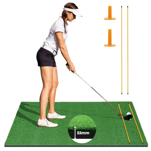 GOPLUS Alfombra de golf de 152 x 92 cm / 152 x 117 cm con 2 barras de alineación y 2 tees de golf, esterilla de entrenamiento para amantes del golf y principiantes, para interiores y exteriores