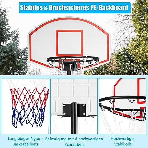 GOPLUS Canasta Baloncesto Infantil Ajustable, Canastas de Baloncesto Exterior con Soporte, Base Rellenable y Ruedas, para Ejercicio de Niños y Jóvenes, Interior y Exterior, 55x74x178-208 cm