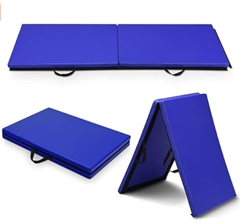 GOPLUS Colchoneta de Gimnasio, Alfombra Antideslizante de 2 Partes de Espuma & PU, Esterilla Plegable en Casa con Mango de Transporte & Cinta de Velcro para Acoplar, 180 x 60 x 4 cm, Azul