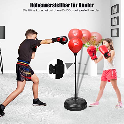 GOPLUS Juego de Saco de Boxeo, Altura Ajustable de 120 a 154 cm, Saco de Boxeo de Pie con Guantes de Boxeo, Bomba, y Base Rellenable, Punchingball para Niños y Adultos, para Ejercicio o Entrenamiento