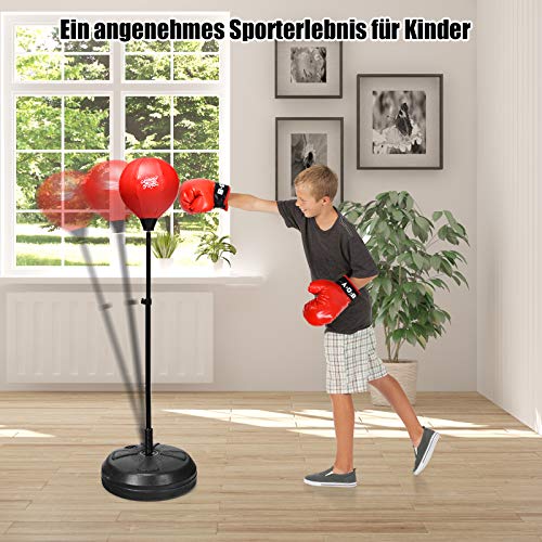 GOPLUS Juego de Saco de Boxeo, Altura Ajustable de 120 a 154 cm, Saco de Boxeo de Pie con Guantes de Boxeo, Bomba, y Base Rellenable, Punchingball para Niños y Adultos, para Ejercicio o Entrenamiento