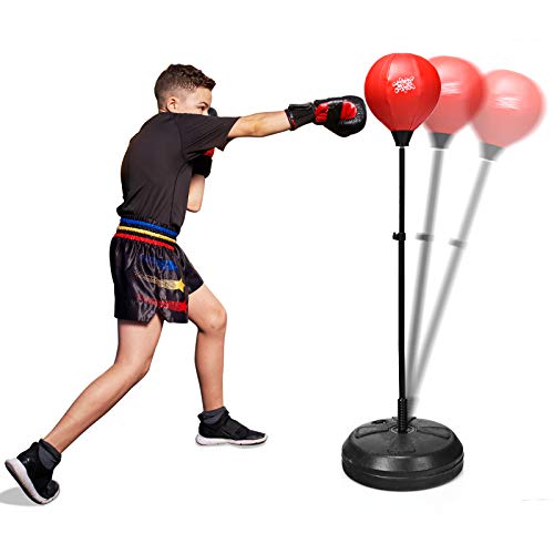 GOPLUS Juego de Saco de Boxeo, Altura Ajustable de 120 a 154 cm, Saco de Boxeo de Pie con Guantes de Boxeo, Bomba, y Base Rellenable, Punchingball para Niños y Adultos, para Ejercicio o Entrenamiento