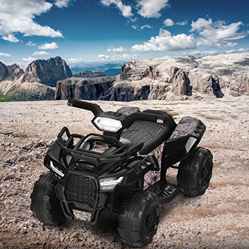 GOPLUS Mini quad eléctrico infantil de 6 V, miniquad con música, bocina, USB y faros LED, motocicleta infantil con reposapiés y 4 ruedas para 18-36 meses, 44 × 66 × 42 cm, 2 km/h (negro)