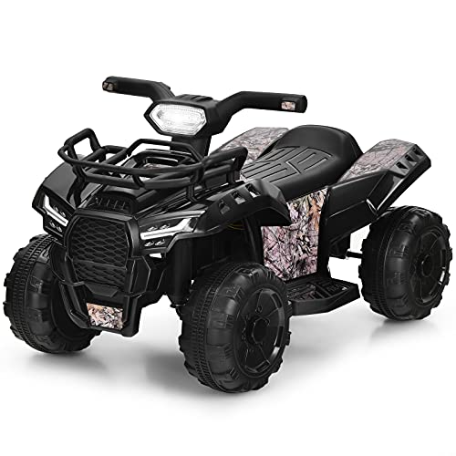 GOPLUS Mini quad eléctrico infantil de 6 V, miniquad con música, bocina, USB y faros LED, motocicleta infantil con reposapiés y 4 ruedas para 18-36 meses, 44 × 66 × 42 cm, 2 km/h (negro)