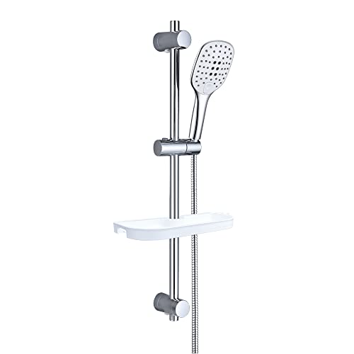 Görbach Barra Ducha Cromado 70 cm Columna Ducha INOX con Estante Ducha Barra Ducha con Deslizador y Soporte de Pared Ajustable,Sin Grifo,Con Ducha Mano con 3 funcións (HB1210CP + Estante).