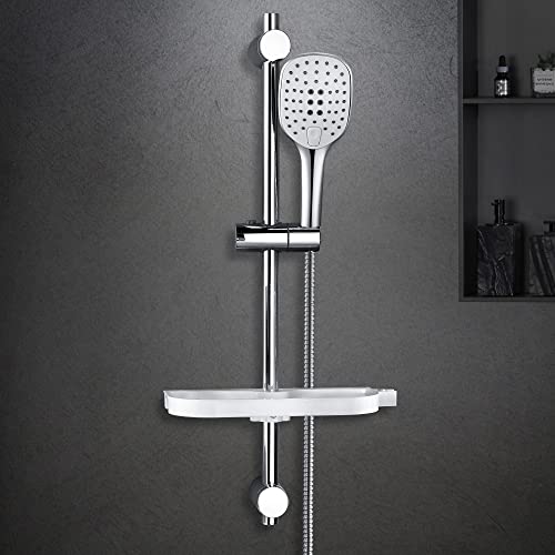 Görbach Barra Ducha Cromado 70 cm Columna Ducha INOX con Estante Ducha Barra Ducha con Deslizador y Soporte de Pared Ajustable,Sin Grifo,Con Ducha Mano con 3 funcións (HB1210CP + Estante).