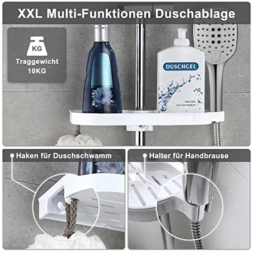 Görbach Barra Ducha Cromado 70 cm Columna Ducha INOX con Estante Ducha Barra Ducha con Deslizador y Soporte de Pared Ajustable,Sin Grifo,Con Ducha Mano con 3 funcións (HB1210CP + Estante).