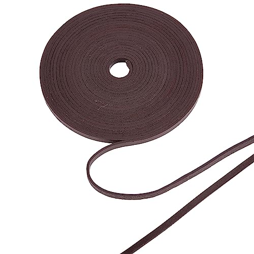 GORGECRAFT 5M Cordón de Cuero Genuino 5mm de Ancho Plano Cordón de Cuero de Vaca Envoltura de Cinturón 2 mm de Espesor Cordón Plano de Un Solo Lado Rollo de Cuerda de Cuero para Bricolaje, Coco Marrón