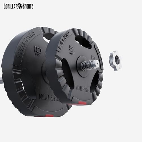 GORILLA SPORTS® - Juego de discos de pesas vinilo 30 Kg Triple Agarre - 2x 10 kg 2x 5 kg Díametro 30/31 mm