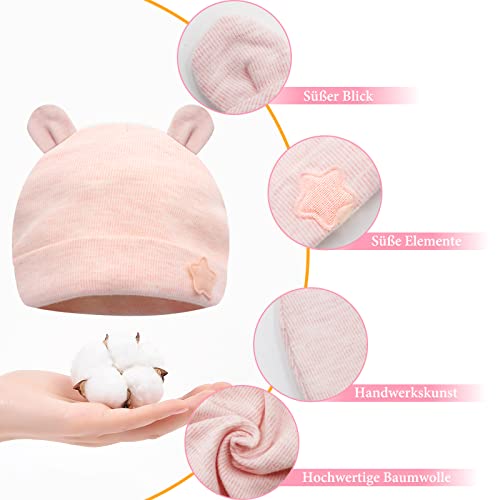 Gorro unisex para bebé, recién nacido, algodón, gorro de invierno para bebé, niña, bebé, bebé, bebé, niños, niños de 0 a 12 meses, 3 unidades, Runde Ohren, Talla única