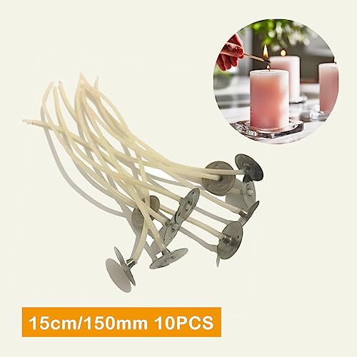 GoSupplies, Mechas de Algodón Natural Pre-Cerado de 15cm con Lengüetas de Sujeción Para la Fabricación de Velas Caseras Mecha Sin Humo Apta Para Todo Tipo de Cera (10x mechas), Blanco, WICKS-10x15cm