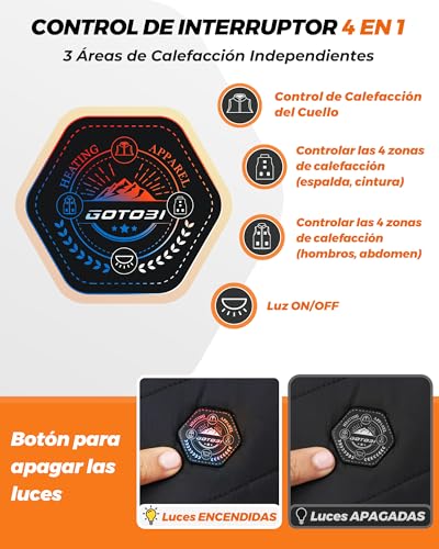 GOTOBI Chaleco Calefactable Hombre con Bateria de 16000mAh - Chaleco Calefactable con 9 Zonas de Calefacción y 3 Temperaturas Ajustables, Chaleco Calefactable para Actividades al Aire Libre