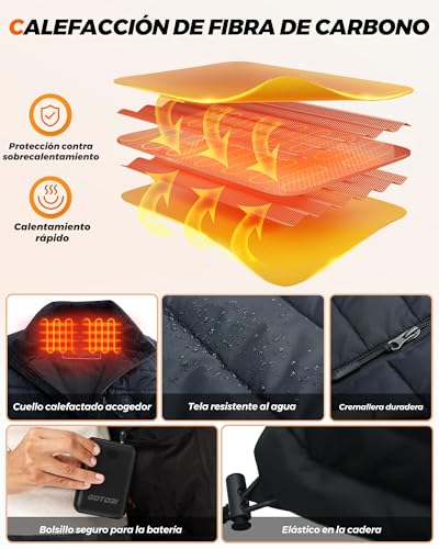 GOTOBI Chaleco Calefactable Hombre con Bateria de 16000mAh - Chaleco Calefactable con 9 Zonas de Calefacción y 3 Temperaturas Ajustables, Chaleco Calefactable para Actividades al Aire Libre