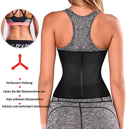 Gotoly Faja Reductora Mujer Abdomen para Deporte Fitness Entrenador de Cintura Cinturón Lumbar Reductor Waist Trainer Body Shaper Corset Deportivo para Gimnasio (S, Negro)